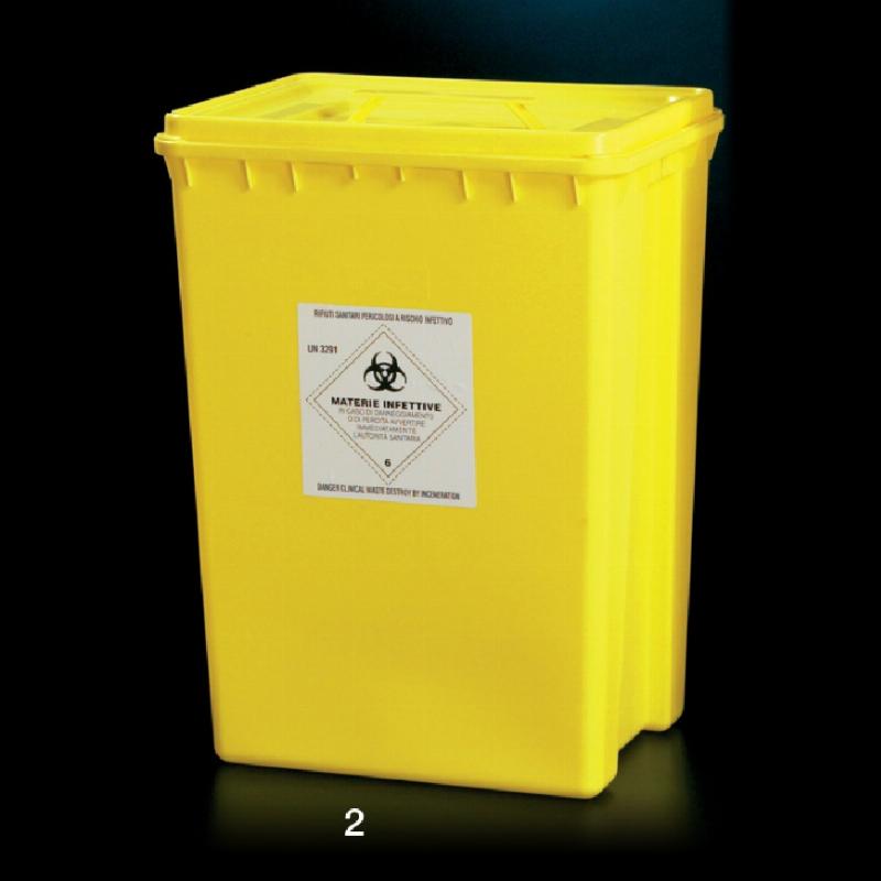 Контейнер біобезпеки, 60 л, жовтий, ПП, з ручкою та кришкою для збору та утилізації потенційно небезпечних біологічно забруднених медичних відходів